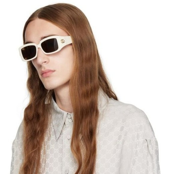 Gucci GG1403SK 004 BRAND NEW Sunglasses Ivory Brown Unisex Rectangle - Picture 4 of 14